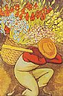 Diego Rivera Canvas Paintings - El Vendedora De Flores I